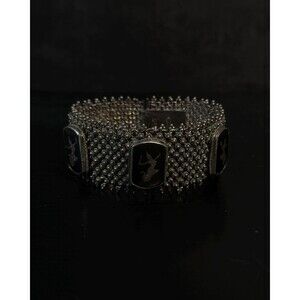 Vintage Siam Silver Dancing Goddess Niello Wide Bracelet 51g